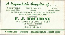 Elyria, Ohio F.J. Holliday Print Business Vintage Ink Blotter Business Card picture