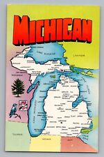 Michigan MI State Map Great Lakes Vintage Color Postcard 1950s picture