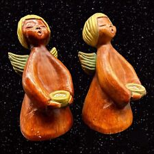Vintage Wooden Cherub Angel Candle Holder Honk Kong Pair Painted 6.5”T 3”W picture