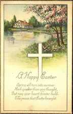 Easter postcard cross poem river country house trees Stecher 1924 Johnstown PA picture