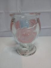 Teleflora Clear Glass Vase with Pink Frosted Embossed Roses Made In France picture