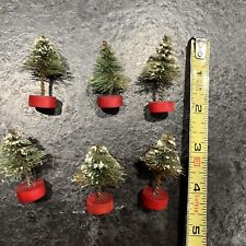 Vtg 6 Tiny Christmas Bottle Brush Trees Red Wooden Base PUTZ picture
