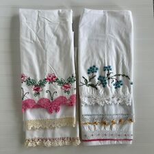 Mixed Lot of 6 Single Vintage White Pillowcases Embroidered Floral Crochet Edge picture