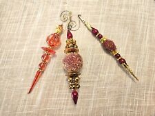 2 Red Glass and 1 Plastic ? Teardrop Icicle w/Gold Accents Ornaments picture