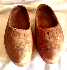 Dutch or French Antique Wood Shoes Size 4 Womens Youth Hand Carved Holland Clogs picture