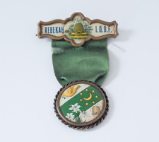 Antique REBEKAH LODGE I.O.O.F Badge Ribbon PIN Odd Fellows Victorian Beehive Pin picture