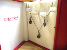 Coldwater Creek Earring Necklace Oval Garnet Sterling Silver Set New Drop Pierce picture
