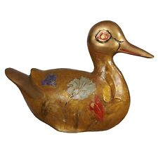Vintage Brass Mallard Duck Etched Floral Artwork Hand Painted Décor 5