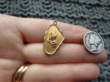 Vintage GRENCI - 12K gold filled PRAYING HANDS / Jesus w cross - religious MEDAL picture