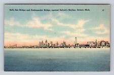 Detroit MI-Michigan, Belle Isle Bridge, Ambassador Bridge, Vintage Postcard picture