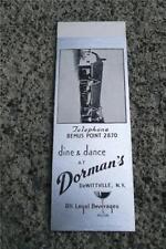 VINTAGE MATCHBOOK FLAT DORMAN'S RESTAURANT DeWITTVILLE NEW YORK ~ DINE & DANCE picture