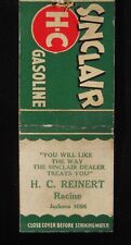 1930s H. C. Reinert Sinclair H-C Gas Racine WI Matchbook Wisconsin picture