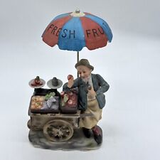 Vintage Bisque Porcelain Fresh Fruit Man & Cart With Umbrella Figurine picture
