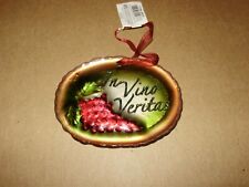 Christmas Ornament, In Vino Veritas, Grape Wine Theme, Glass, New with Tags picture