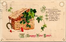 1914 Postcard John Winsch Copyright New Year Luck Basket Horseshoe Ivy Clovers picture