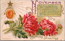 1910s NOVEMBER BIRTHDAY Embossed Postcard TOPAZ Stone / CHRYSANTHEMUM Flower picture