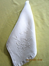 Vintage Sheer White Linen Napkins, White on White Embroidery, 17