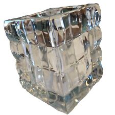 Vintage 1970’s Glass Cube Thick Glass Candle Holder picture