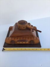 Preloved WW1 Trench Art Wooden Model Of Tank Cigarette Dispenser/ Display Piece picture