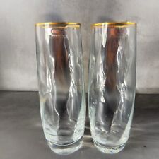 Vintage Krosno Spolka Tall Tumbler Drinking Glasses Set 2 Clear Swirl Gold Ring picture