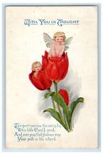 c1910's Angel Cherub In Tulip Flowers Poem Embossed Unposted Antique Postcard picture