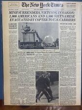 VINTAGE NEWSPAPER HEADLINE ~ VIETNAM WAR ENDS SAIGON FALLS EVACUATE EMBASSY 1975 picture