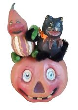 Vtg Bethany Lowe/ Virgina Betourne Halloween Paper mache Figures pumpkin/cat picture