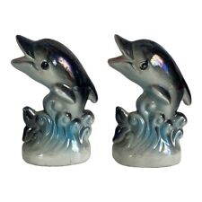 VTG Ceramic Iridescent Dolphins Salt & Pepper Shaker Set Japan Lusterware Nanco picture