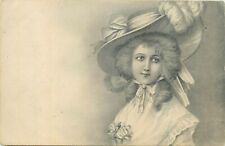 Drawn beauty lady with hat early 20th century postcard c.1907 Kolozsvar cancel picture