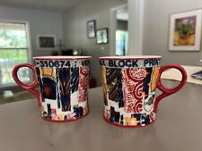 Set of 2 Anthropologie Veritable Wax Block Prints Red Coffee Tea Cup Mug picture