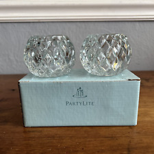  NIB PARTYLITE #PO577A ROCKPORT CRYSTAL PAIR ~ DIAMOND CUT VOTIVE CANDLE HOLDERS picture