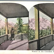 c1900s Banff, Canada Stereo Card Winter in the Canadian Rockies Mountain Man V11 picture
