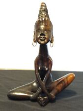 Vintage Hand Carved Meditating Buddhist Female Figurine 8-1/4