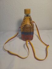 COLOMBIA  EMBOSSED PAINTED HAND SEWN LEATHER WRAPPED BOTTLE / FLASK SOUVENIR  picture
