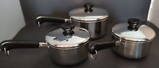 VTG Revere Ware 1801 Stainless Steel Lot Saucepans Clinton, Ill & Indonesia  picture