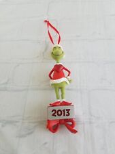 Retired 2013 Grinch Christmas Ornament Heart Green Flocked Body 6” picture