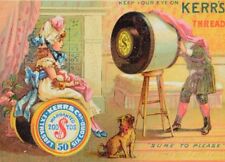 Kerr's Thread Big Spool-Camera Man Girl Sitting On Spool-Seat Brown Dog P58 picture