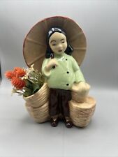 Vintage STEWART B McCULLOCH POTTERY ASIAN GIRL w/ UMBRELLA PLANTER Hand Painted picture