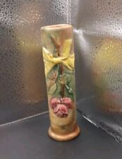 Vintage Weller Yellow Ribbon Pink Rose Pottery Bud Vase picture