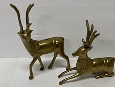 Vintage Large Mid Century Brass Buck Deer Figures Set of 2 picture