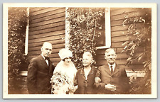 Photograph Family Wedding Bride Groom Men Women Outdoors House Vintage Sepia picture
