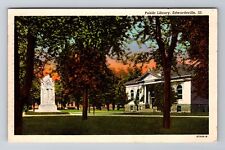 Edwardsville IL-Illinois, Public Library, Statue, Vintage c1954 Postcard picture