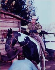 Michael Landon sits on horse outside homestead 8x10 inch photo Bonanza picture