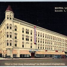 c1950s Lincoln, Neb Hotel Lindell Night Roadside Street Scene View Woodbury A228 picture