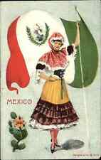 Mexico Beautiful Patriotic Mexican Woman Flag c1910 Vintage Postcard picture