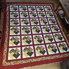 Vintage Quilt Homemade Hand Stitched Patch Diamond Maroon Flowers Green Used VGC picture