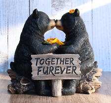Whimsical Wedding Vows Black Bear Couple Kissing By Tree Log Statue 7