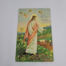 Vintage Jesus with Angels Blessing Farmer A Joyful Easter Postcard 1912 picture