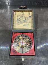 Vintage Chinese Oriental Brass Compass In Wooden Box Feng Shui picture
