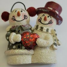  Christmas  Brooch Pin Ceramic Snowman Snowmen Love Couple Heart ADORABLE  picture